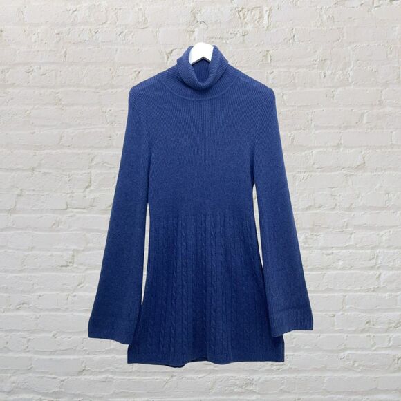 Soft Surroundings Michelle Sweater Dress M Turtleneck Cable Knit Blue Tunic - Picture 2 of 14